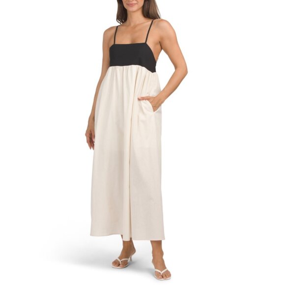 SWEET GENERIS Black/beige Two Tone Maxi Dress